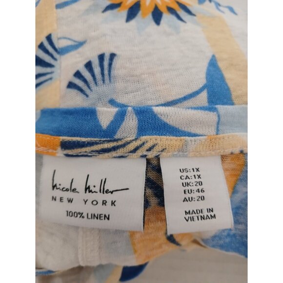Nicole Miller Shirt Womens 1X Floral Pastel Linen Short Sleeve Lightweight Top - Picture 3 of 6